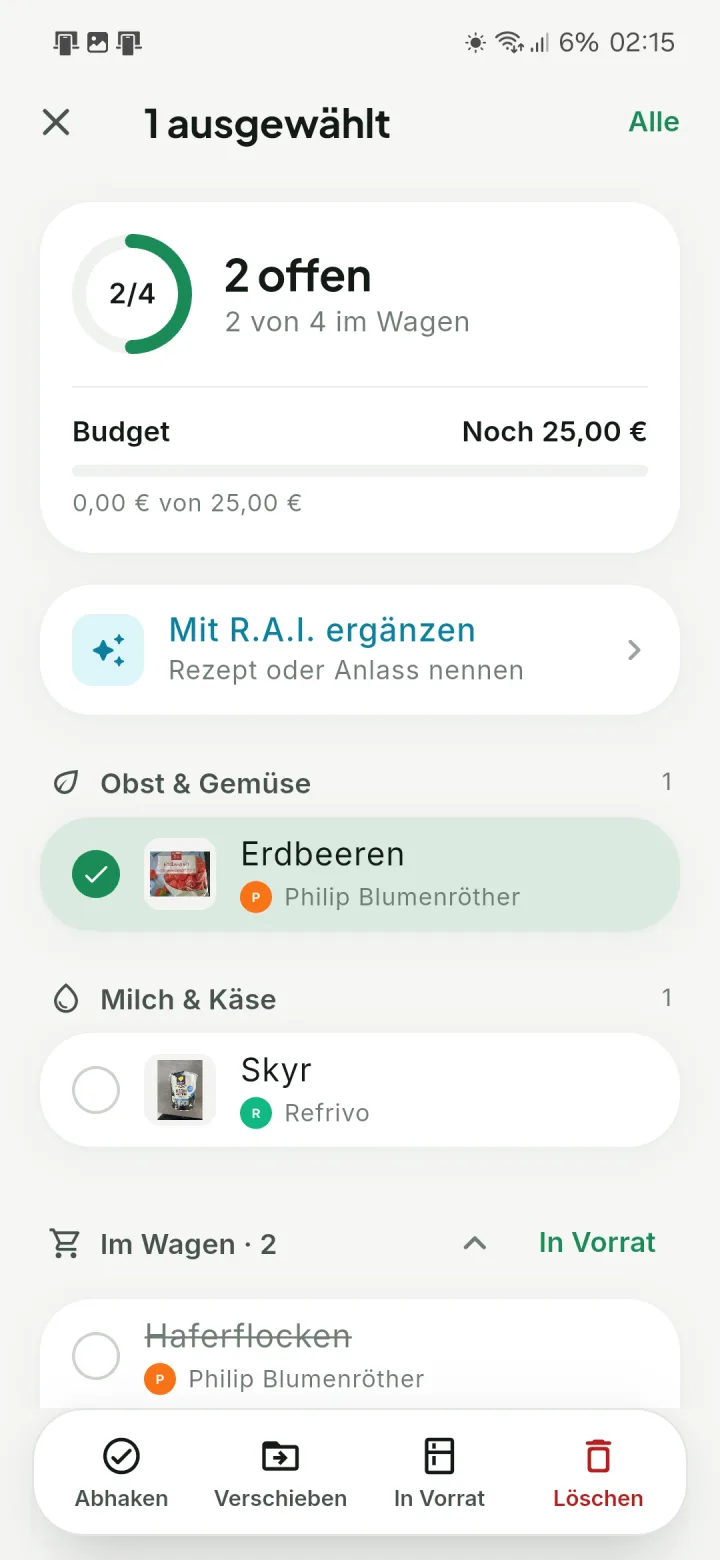 App-Screenshot: Ein Haushalt. Eine Liste.