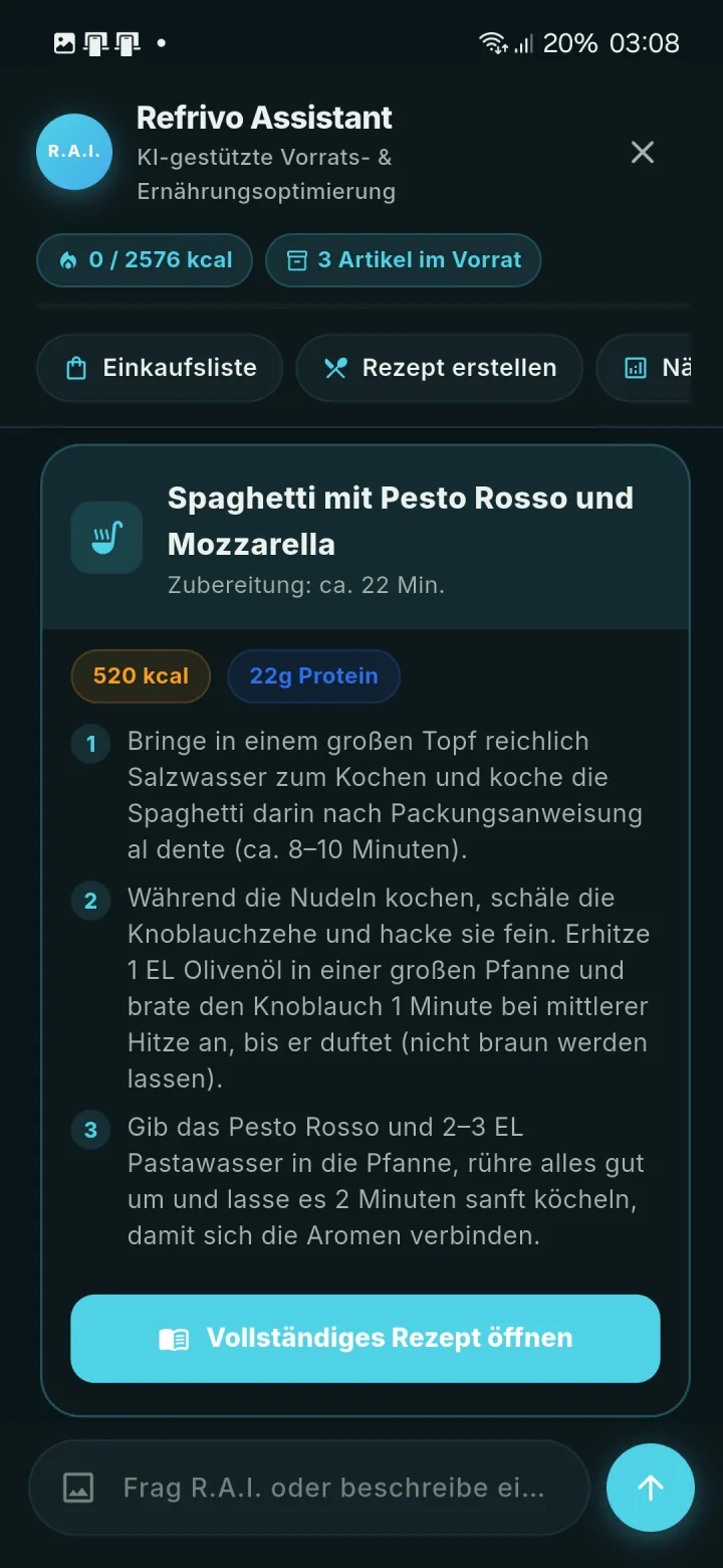 App-Screenshot: Kochen mit Plan. R.A.I. inspiriert.