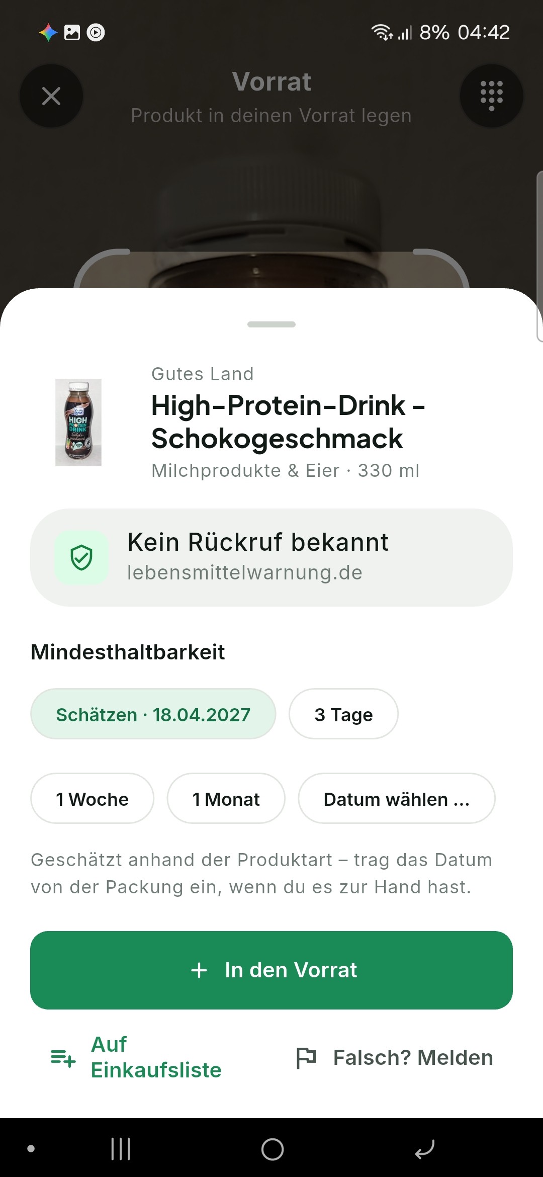 App-Screenshot: Einkauf scannen. Fertig.