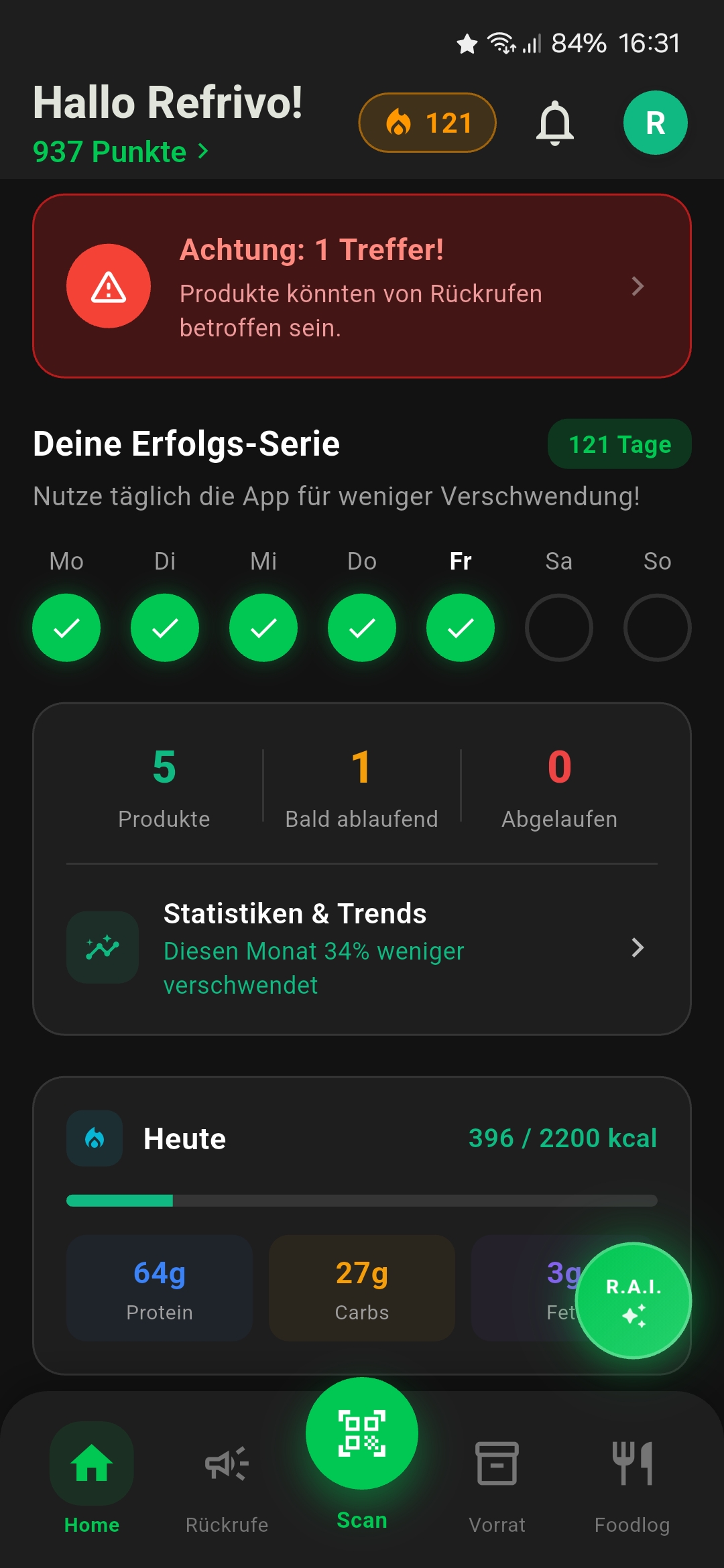 Refrivo App Interface