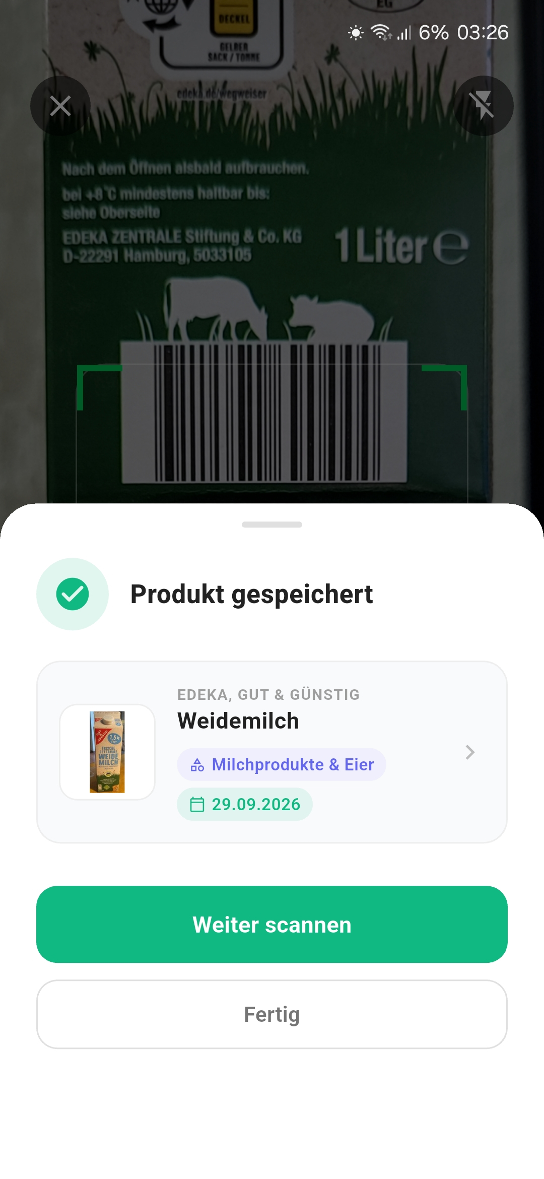 Refrivo – Produkt erkannt